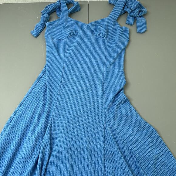 En Saison Fit and Flare Dress Women S Blue Stretch Jersey Knit - Picture 6 of 15